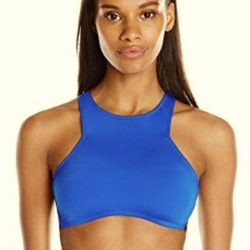 Nwt Kenneth Cole High Neckline Blue Bikini Top, L